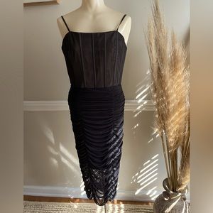 Alice + Olivia black cocktail evening party dress Corset Gathered sleeveless